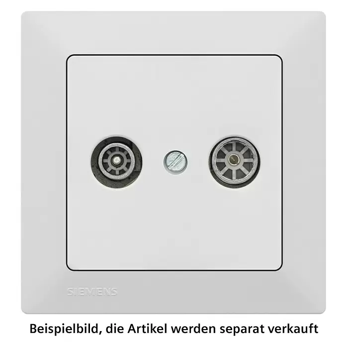 Siemens DELTA Mega Antennendose SIE044097 - Polar Weiß, Glänzend, Kunststoff, Unterputzmontage - Weiße Siemens Antennensteckdose mit zwei Koaxialanschlüssen und einer Montageschraube.
