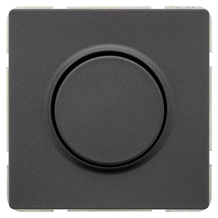 Siemens Delta Style Dimmer SIE044486 - Anthrazit Cosso, Schrauben - Dunkelgrauer quadratischer Dimmer mit rundem Drehregler.