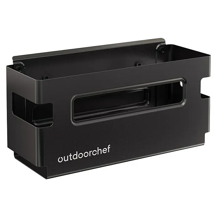 Outdoorchef Grillzubehör-Halterung Heat - B x T x H: 22 x 8,5 x 11 cm, Stahl, Schwarz - Produktansicht des Outdoorchef-Behälters, ideal zur Aufbewahrung von Grillzubehör. Schwarz, robust und mit praktischen Aussparungen für einfachen Zugriff.