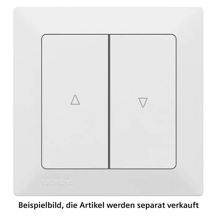 Siemens DELTA Mega Jalousieschalter SIE044110 - Polar Weiß, Glänzend, Unterputzmontage, 10 A - Weißer Siemens Doppel-Wippschalter mit Auf/Ab-Pfeilen zur Rollladen- oder Jalousiesteuerung.
