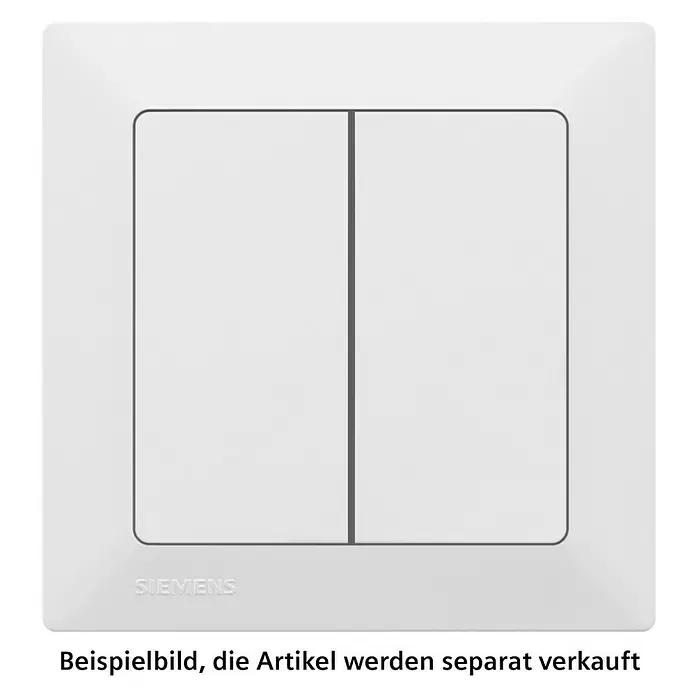 Siemens DELTA Mega Doppelwechselschalter SIE044035 - Polar Weiß, Glänzend, Unterputzmontage, 10 A - Weißer doppelter Wippschalterabdeckung aus Kunststoff mit Siemens-Prägung.