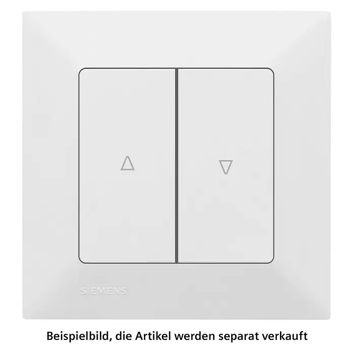 Siemens DELTA Mega Jalousieschalter SIE044110 - Polar Weiß, Glänzend, Unterputzmontage, 10 A - Weißer Siemens Wippschalter mit Auf- und Ab-Pfeiltasten, wahrscheinlich für Jalousien oder Dimmer.
