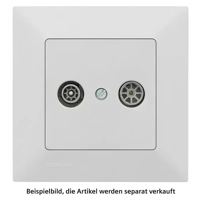 Siemens DELTA Mega Antennendose SIE044097 - Polar Weiß, Glänzend, Kunststoff, Unterputzmontage - Weiße Koaxial-Antennendose aus Kunststoff mit zwei Anschlüssen (Stecker und Buchse) und einer Zentralschraube, Marke Siemens.