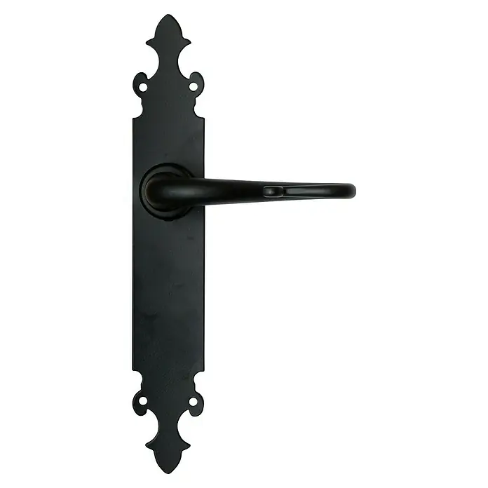 Micel Conjunto de picaporte 242 - Negro - Elegante juego de manilla negra con placa larga y maneta de palanca. Perfecto para añadir un toque de estilo a interiores modernos o clásicos.