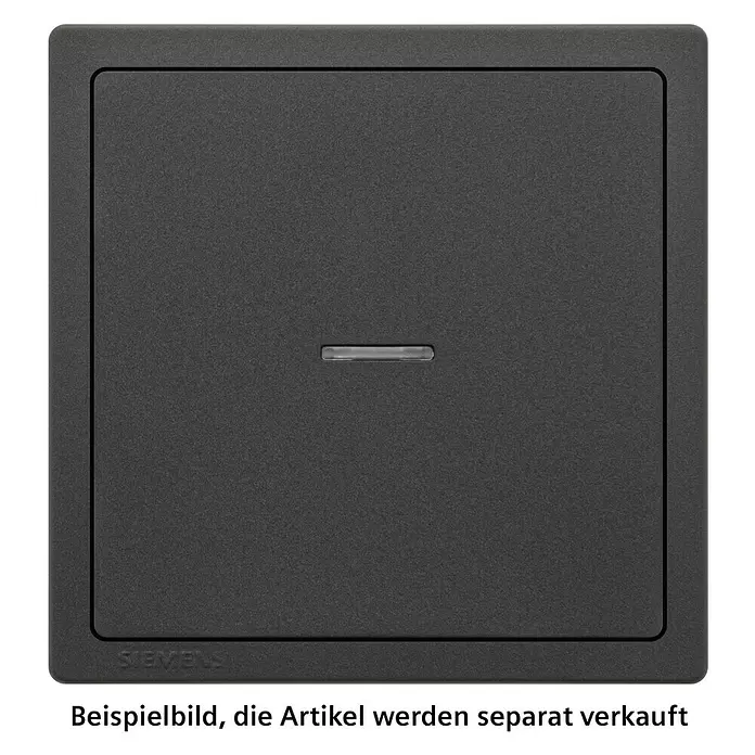 Siemens Delta Style Wechselschalter mit Glimmlampe SIE044394 - Anthrazit Cosso, Glänzend, Unterputzmontage, 10 A - Dunkelgraue matte Elektro-Abdeckplatte mit abgerundeten Ecken und zentralem transparenten Anzeigeschlitz.