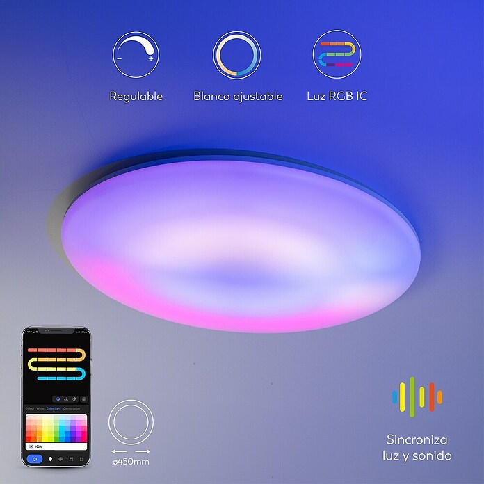 Garza Plafón LED redondo inteligente Iris (45 W, Blanco, RGB) | BAUHAUS