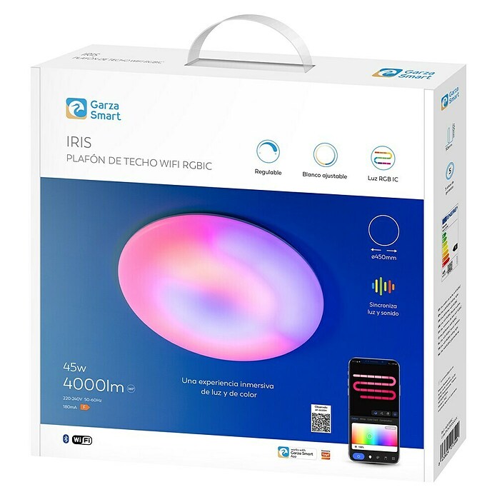 Garza Plafón LED redondo inteligente Iris (45 W, Blanco, RGB) | BAUHAUS