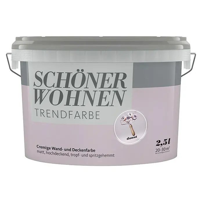 SCHÖNER WOHNEN-Farbe Wandfarbe Trendfarbe - Donut, Matt, 2,5 l, Konservierungsmittelfrei - Farbeimer "Schöner Wohnen Trendfarbe" in der Farbe "Donut", cremige Wand- und Deckenfarbe, matt, hochdeckend und spritzgehemmt.