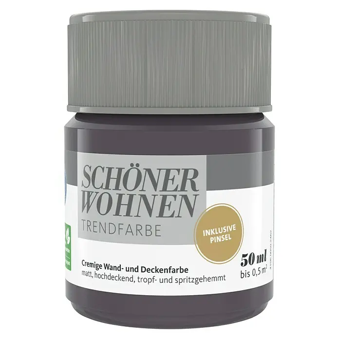 SCHÖNER WOHNEN-Farbe Farbtester Trendfarbe - Universe, Matt, 50 ml, Konservierungsmittelfrei - Dunkelgraue "Schöner Wohnen"-Trendfarbe für Wände und Decken, inklusive Pinsel, matt, hochdeckend und mit 50 ml Inhalt für bis zu 0,5 m².