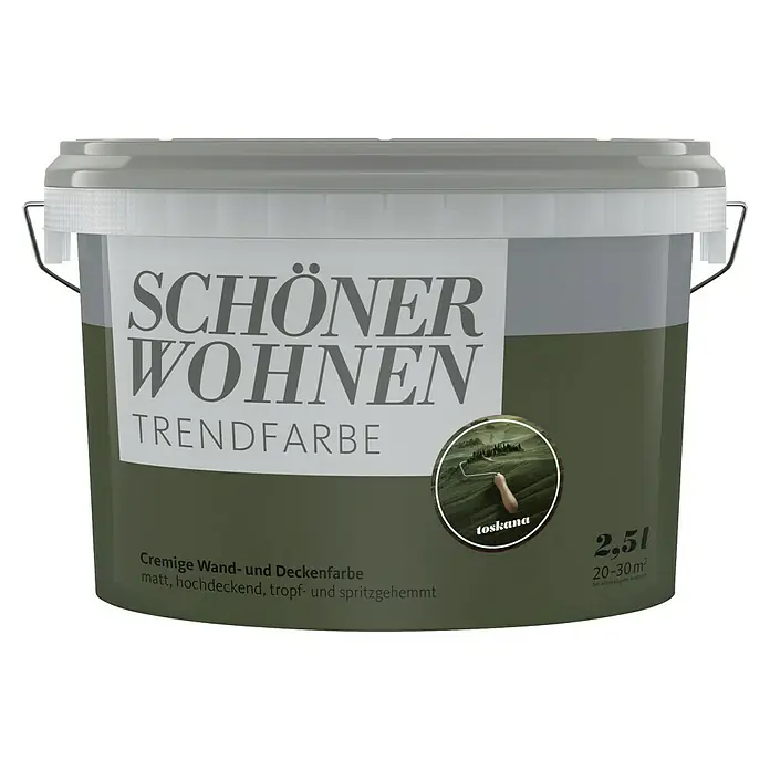 SCHÖNER WOHNEN-Farbe Wandfarbe Trendfarbe - Toskana, Matt, 2,5 l, Konservierungsmittelfrei - Farbtopf "Schöner Wohnen Trendfarbe Toskana" für Wand- und Deckenfarbe, matt, hochdeckend, tropf- und spritzgehemmt.
