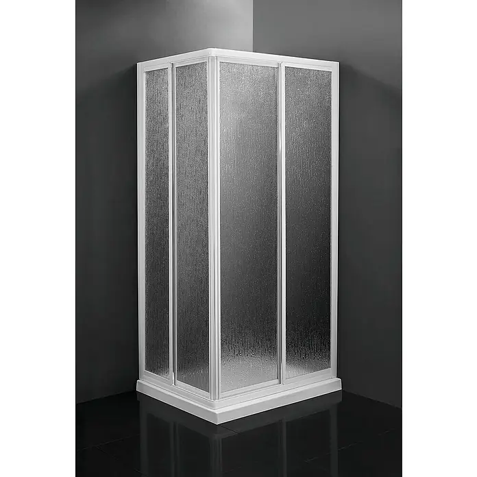Mampara de ducha esquinera Ada - An x L: 100 x 70 cm, Vidrio transparente, Blanco - Cabina de ducha con marco blanco e inserciones de vidrio esmerilado en un baño moderno. Diseño elegante para una experiencia de baño con estilo.