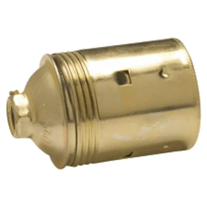 Famatel Casquillo para lámparas 303 - E27, Metal, Oro - Portalámparas dorado con rosca y aberturas para instalaciones eléctricas. El portalámparas es brillante y de metal.