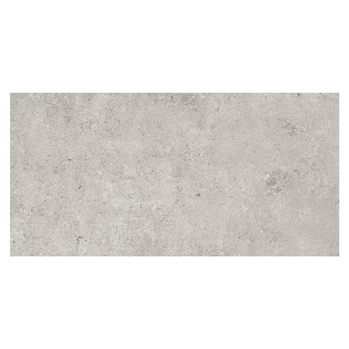 My Home Feinsteinzeugfliese - 30 x 60 cm, Grau, Matt - Rechteckige hellgraue Betonfliese mit rauer, melierter Textur und subtilen Farbvariationen.