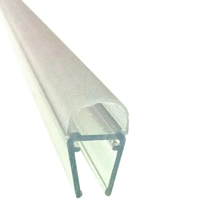 Perfil de sellado - 200 x 1,5 x 2 cm, Transparente - Primer plano de un perfil LED transparente con forma de U, diseñado para una distribución uniforme de la luz y fácil instalación.