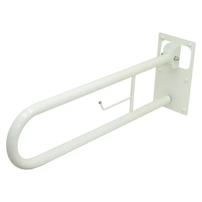 CM Baños Dispositivo de ayuda para incorporarse con portarrollos - L x An x Al: 73 x 15 x 27 cm, Acero - Barra de apoyo para baño. La barra blanca, montada en la pared, proporciona seguridad adicional en el baño. Ideal para personas con problemas de movilidad.