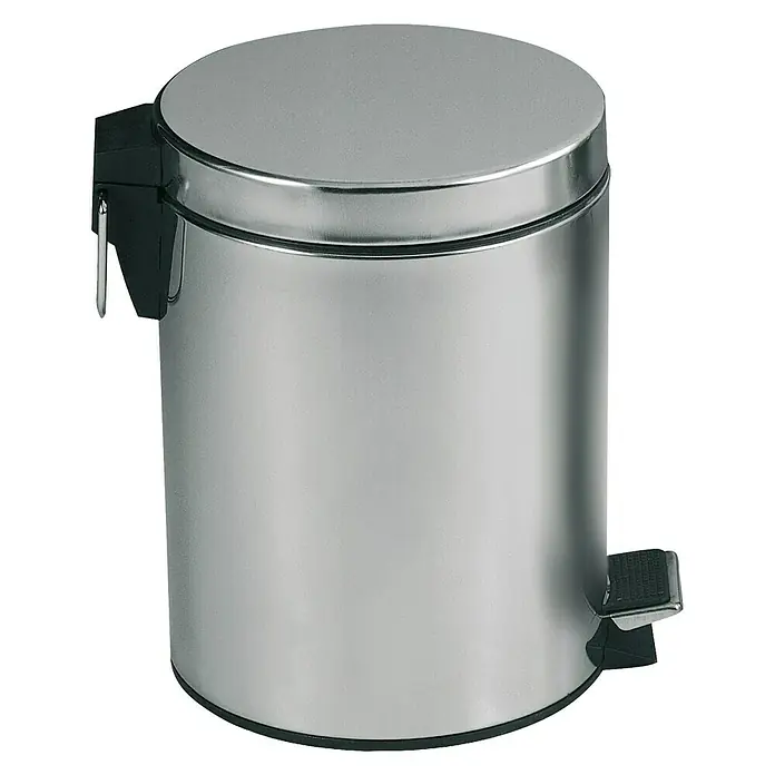 MSV Cubo con pedal inox - 3 l, Acero inoxidable, Acero inoxidable - Imagen de un bote de basura redondo plateado con pedal para facilitar su uso, ideal para baño o cocina.