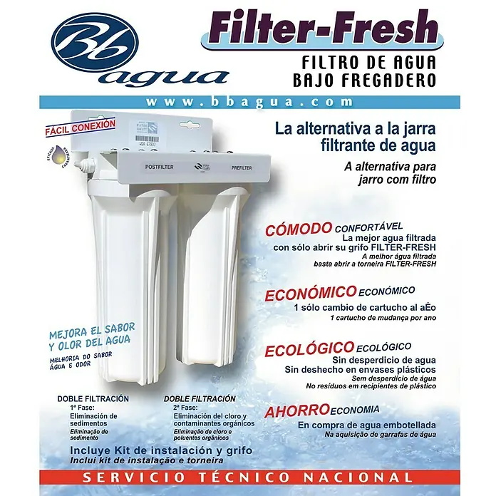 Bb agua Filtro bajo fregadero Filter-Fresh - Apto para: Fregaderos - Imagen de un filtro de agua Filter-Fresh para debajo del fregadero, que ofrece una alternativa a las jarras de filtro de agua y doble filtración.