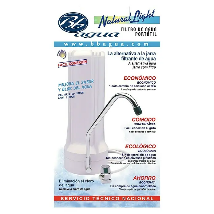 Bb agua Filtro Natural Light - Apto para: Fregaderos - Imagen del filtro de agua Bbagua Natural Light. Un filtro de agua de mesa con fácil instalación y un grifo para beber agua filtrada.