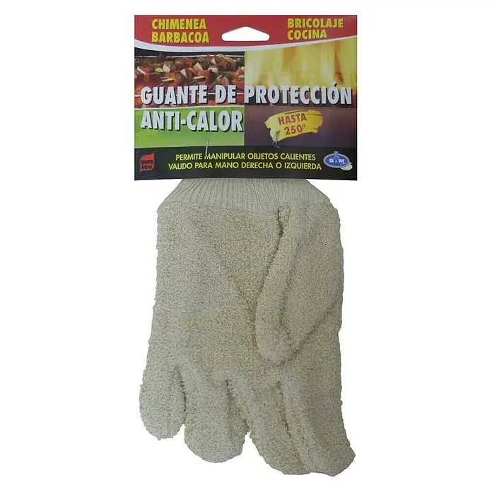 Guantes de trabajo anti-calor - Blanco - Guante de protección resistente al calor con textura gruesa. Ideal para barbacoas y cocina, protege hasta 250°C. Válido para ambas manos.