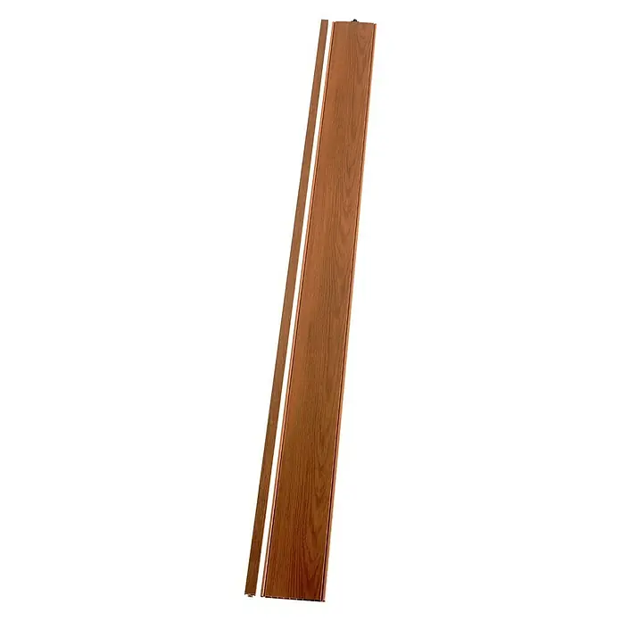 Grosfillex Lámina adicional para puerta plegable Axia - 14,5 x 205 cm, Teka - Un panel de pared y una moldura marrón con veta de madera, ideal para el diseño de interiores y el revestimiento de paredes.