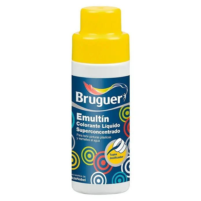 Bruguer Colorante Emultín - Amarillo dorado amistoso, 50 ml - Bruguer Emultín colorante líquido superconcentrado con tapa amarilla, ideal para teñir pinturas plásticas y esmaltes al agua.
