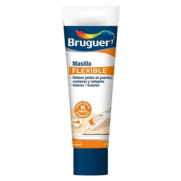 Bruguer Masilla Flexible - Blanco, 330 g - Masilla flexible Bruguer para interiores y exteriores, ideal para rellenar juntas en puertas, ventanas y rodapiés.