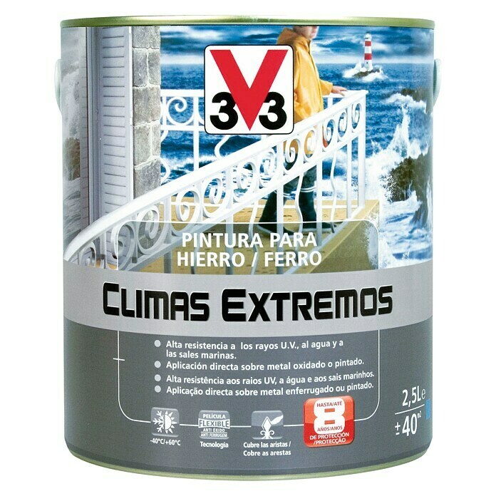 V33 Esmalte para metal Climas Extremos  (Blanco, 2,5 l, Brillante, A base de disolvente)