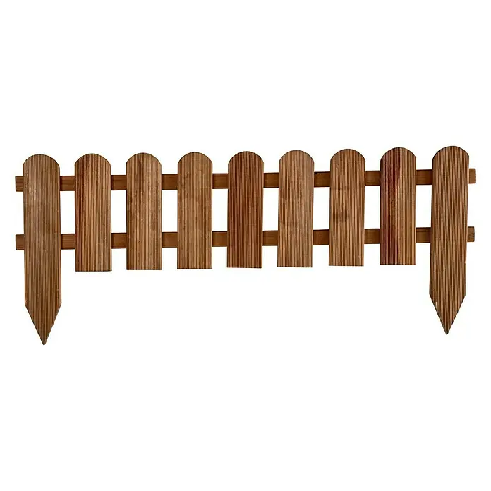 Cerland Valla mini ranurada Onel - L x Al: 1,1 x 0,25 m, Marrón - Valla de jardín de madera con estacas y postes puntiagudos. Ideal para macizos de flores o como borde decorativo en el jardín.