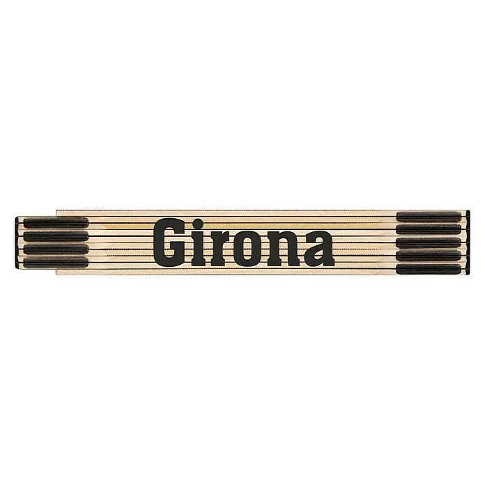 BAUHAUS Metro de madera - Girona, Largo: 200 cm - La imagen muestra una regla plegable con la palabra "Girona". La herramienta es de color marrón claro con marcas negras claras.