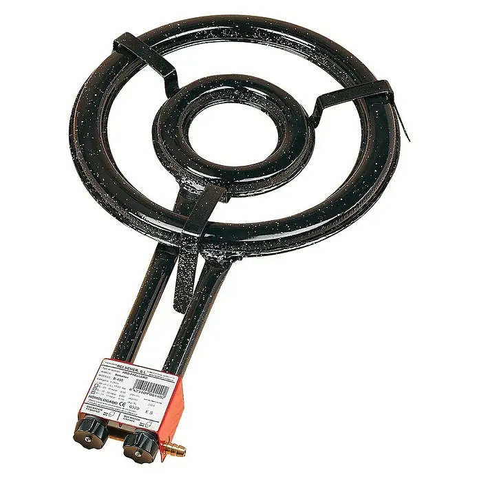 Quemador paellero B-450 - Diámetro: 46 cm - El quemador de gas redondo para paella con anillos dobles es ideal para cocinar al aire libre y ofrece un control preciso de la temperatura.