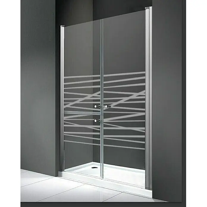 Mampara de ducha frontal Kiribati - 120 x 185 cm, Espesor de vidrio: 6 mm, Cromo - Elegante mampara de ducha con puertas correderas y un moderno diseño de rayas para un baño con estilo. La ducha ofrece confort y estética.