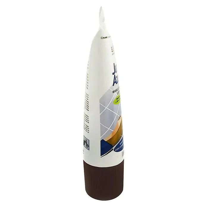 Masilla Juntas de Azulejos - Nogal, 200 ml - Vista lateral de un tubo de masilla lista al uso Julín Azulejos lista al uso en blanco, apta para reparaciones rápidas.