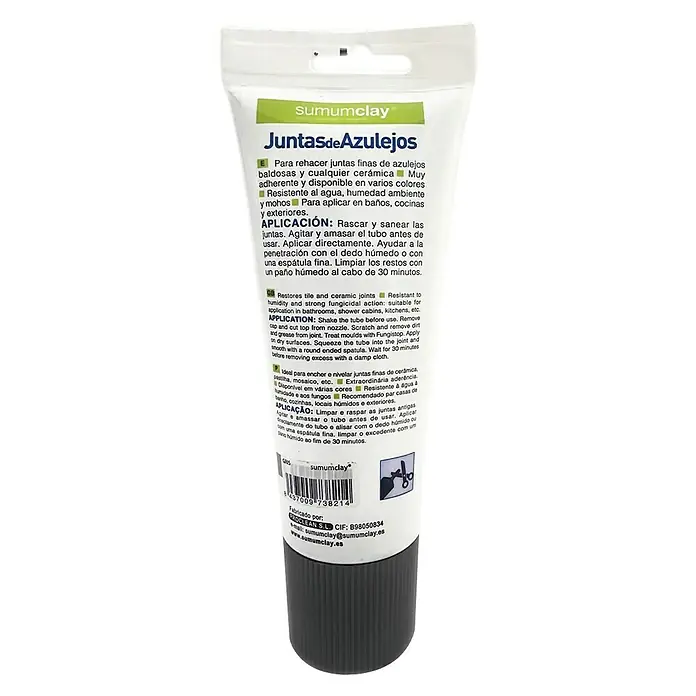 Masilla Juntas de Azulejos - Gris, 200 ml - Tubo Sumumclay JuntasdeAzulejos para restaurar las juntas de las baldosas en baños, cocinas y otros espacios.