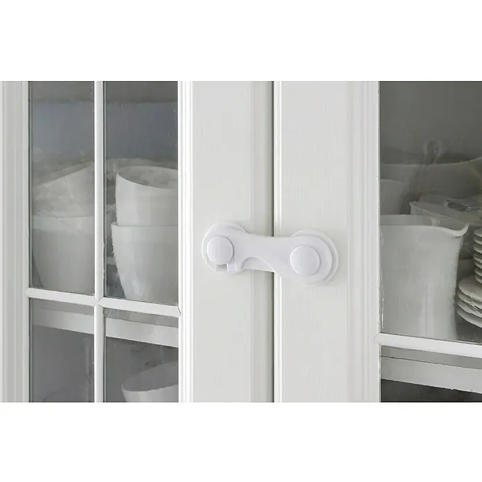 Arregui Cierre para muebles A-1044040 - L x An: 10 x 4 cm, Blanco - Cierre de seguridad blanco en puerta de armario blanco, impidiendo el acceso a armarios y cajones para proteger a los niños.