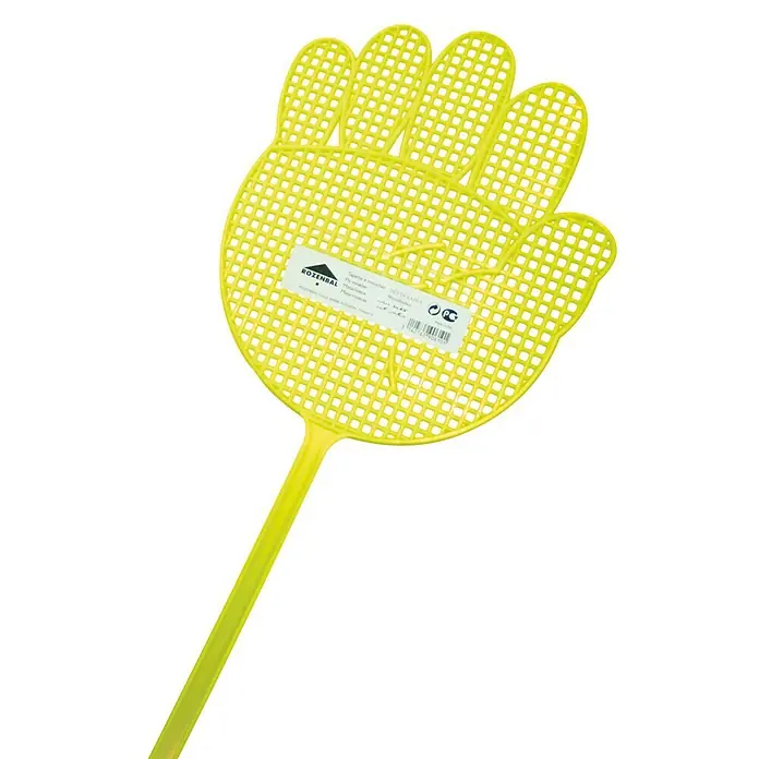 Rozenbal Matainsectos Mano - Plástico, Amarillo - Matamoscas amarillo con forma de mano con agujeros. El producto está hecho de plástico y tiene un mango largo.