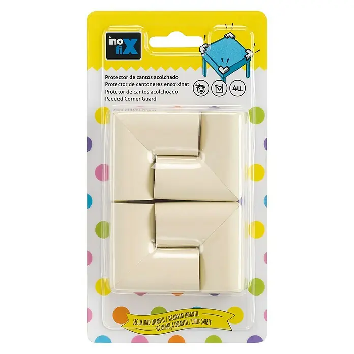 Inofix Protector para esquina 5002-2- - Blanco, 4 ud. - Imagen de un paquete con cuatro protectores de esquinas acolchados de Ino-Fix, diseñados para garantizar la seguridad infantil.