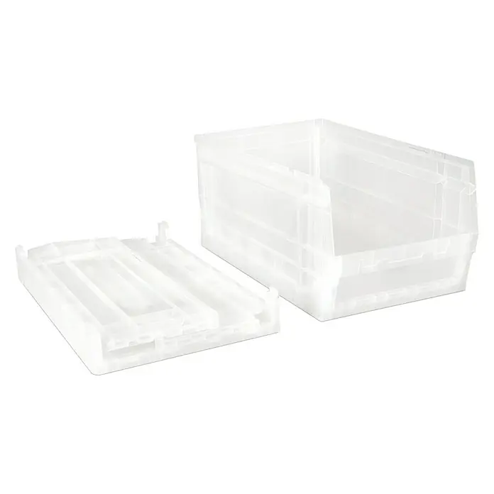 Tayg Gaveta 54P - L x An x Al: 33,6 x 21,6 x 17,5 cm, Transparente - Un contenedor de almacenamiento de plástico transparente y su tapa están sobre una superficie blanca. Muy práctico y estable.