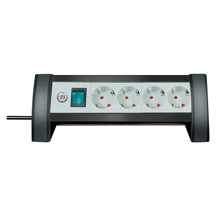 Brennenstuhl Base de enchufe múltiple Office line - x 4, Negro/Gris, Longitud del cable: 1,8 m, IP20, Con interruptor - Una regleta negra con cuatro enchufes y un interruptor. Ideal para la oficina o el hogar para conectar varios dispositivos simultáneamente.