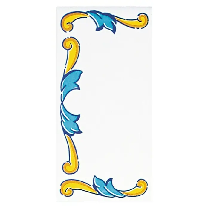 Pavimento cerámico Terminación - 7,5 x 15 cm, Blanco/Azul/Amarillo, Brillante - Adhesivo decorativo para azulejos ornamentales con diseño floral en amarillo y azul, ideal para mejorar superficies de azulejos interiores.