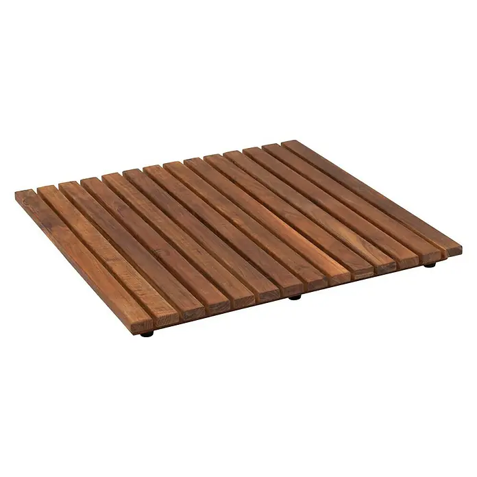 Tarima de baño Teca - L x An: 50 x 50 cm, Teca - Alfombra de baño cuadrada de madera con diseño de listones y pies elevados, perfecta para baños o spas.