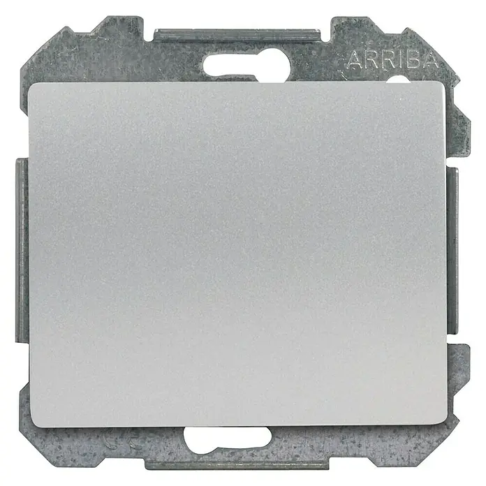Siemens Delta Iris Tapa ciega - Aluminio, Aluminio, IP20, Colocar - Inserto de interruptor de luz plateado con la inscripción "ARRIBA" en el marco metálico.