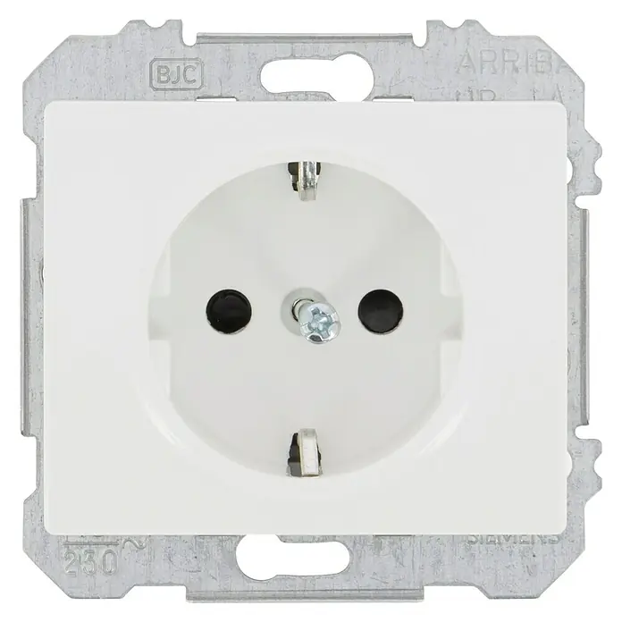 Siemens Delta Iris Enchufe - Blanco, Aluminio, Colocar - Enchufe blanco con marco plateado. Ideal para uso en interiores.