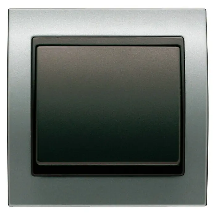 Siemens Delta Iris Marco - Aluminio/Grafito, Modelo de mecanismos: x 1, Plástico, Colocar - Interruptor de luz plateado con un gran elemento de interruptor negro para interiores modernos.