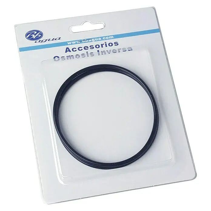Bb agua Junta de goma para vaso 10" EUR35/BbBasic - 2 ud. - Un O-ring negro en un embalaje de plástico transparente de Accesorios BB agua para sistemas de ósmosis inversa.