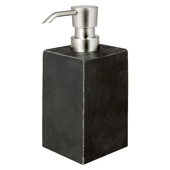 Bath Stage B-Black Dispensador de jabón - L x An x Al: 75 x 75 x 16 cm, Cerámica, Negro - Dispensador de jabón rectangular gris oscuro con bomba de acero inoxidable cepillado.