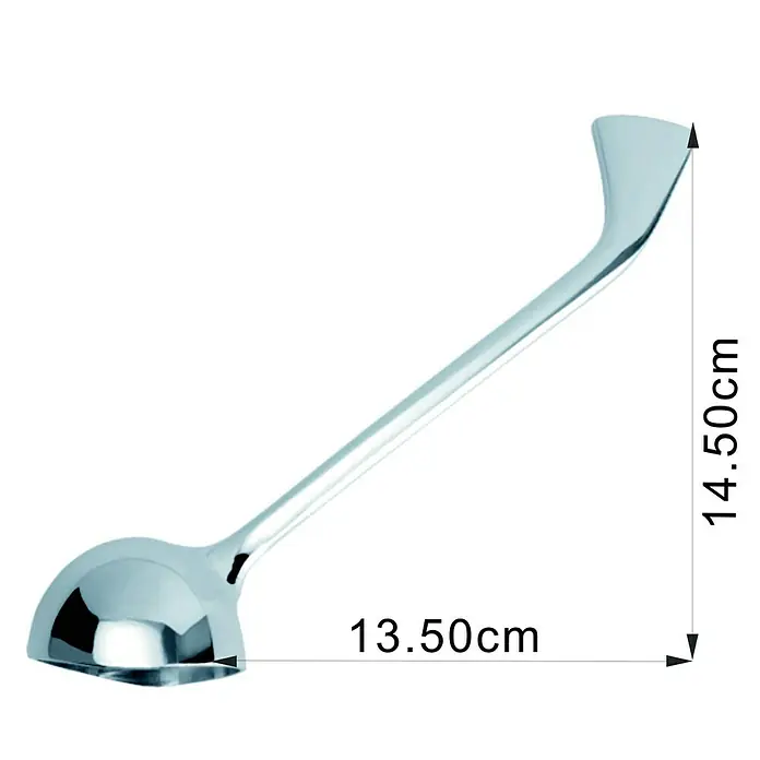 Mango gerontológico - Largo: 16,5 cm - Imagen de un cucharón para salsa elegante de acero inoxidable, que mide 14,5 cm de altura y 13,5 cm de profundidad.