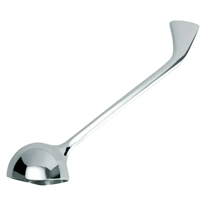 Mango gerontológico - Largo: 16,5 cm - Cucharón de metal brillante y pulido con mango curvo y cuchara profunda, ideal para servir salsas y sopas.