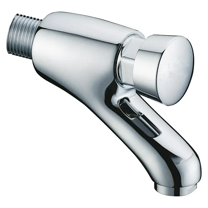 Grifo con temporizador de lavabo 1 agua a pared - Cromo - Brillante grifo cromado para baños modernos. El diseño elegante complementa los lavabos con estilo.
