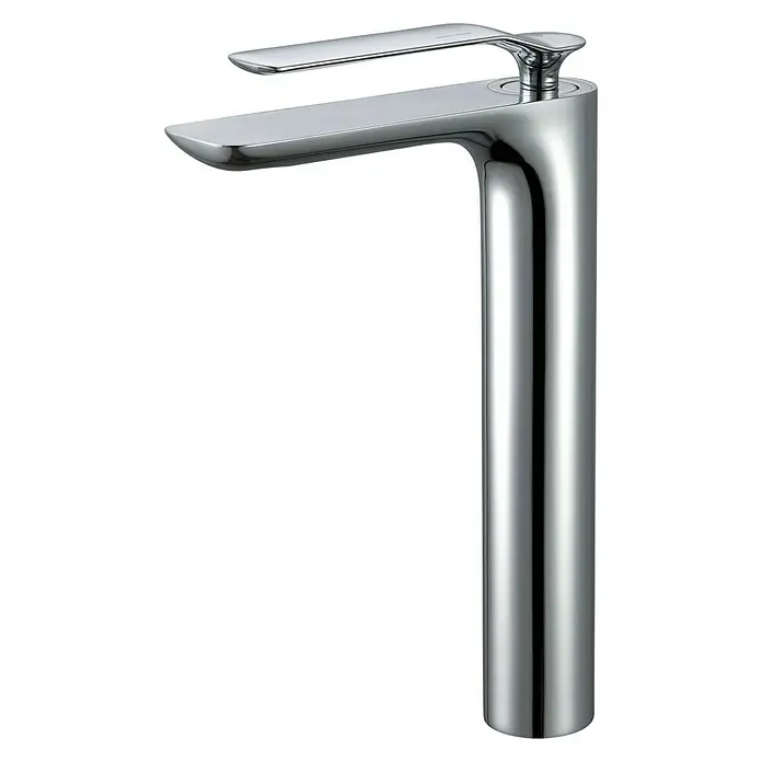 Grifo de lavabo alto Duna - Cromo, Brillante - Elegante grifo cromado con caño plano y cuerpo esbelto y alto, ideal para baños modernos.