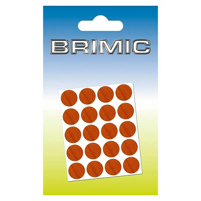 Micel Brimic Tapón embellecedor Sapeli - Diámetro: 13 mm, Pegado, 20 ud. - Blíster Brimic con 20 cubiertas circulares autoadhesivas de veta de madera para mejorar o reparar muebles y superficies.